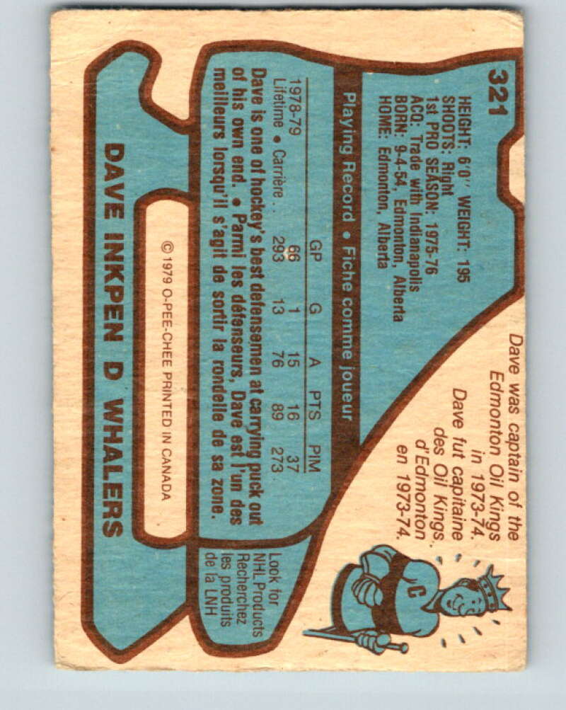 1979-80 O-Pee-Chee #321 Dave Inkpen Hartford Whalers V20005