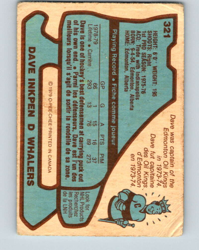 1979-80 O-Pee-Chee #321 Dave Inkpen Hartford Whalers V20006