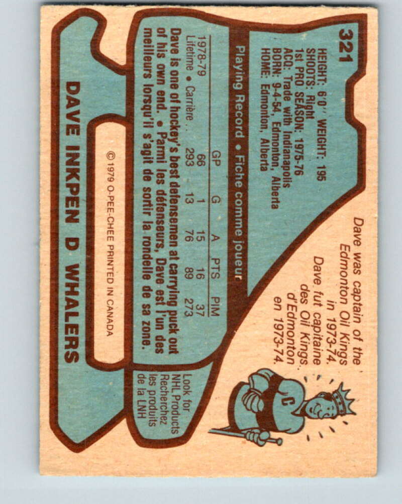 1979-80 O-Pee-Chee #321 Dave Inkpen Hartford Whalers V20008