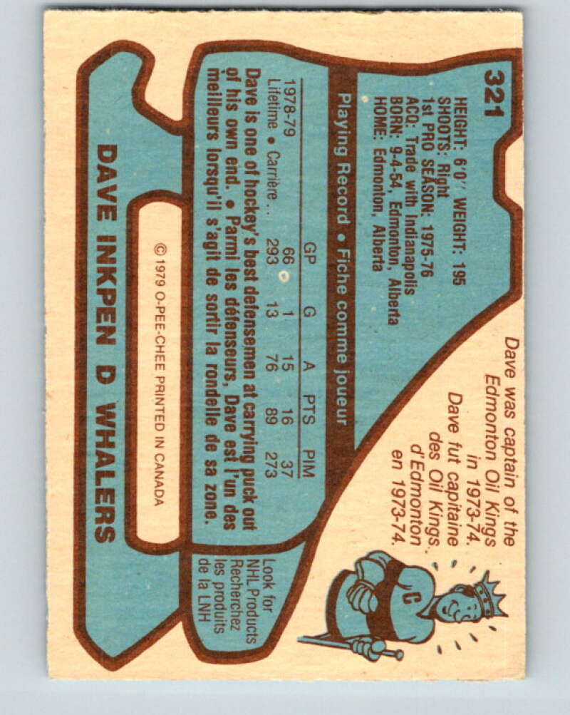 1979-80 O-Pee-Chee #321 Dave Inkpen Hartford Whalers V20009