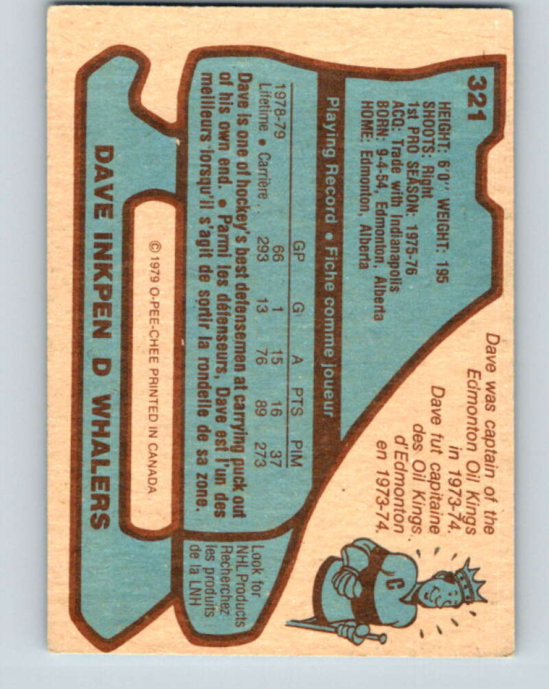 1979-80 O-Pee-Chee #321 Dave Inkpen Hartford Whalers V20010