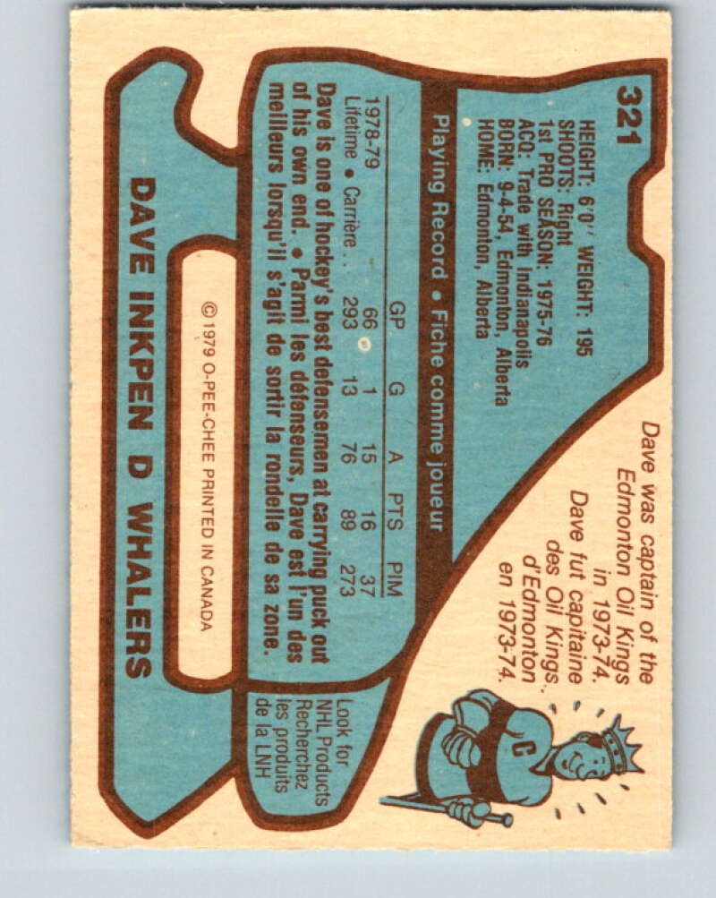 1979-80 O-Pee-Chee #321 Dave Inkpen Hartford Whalers V20011