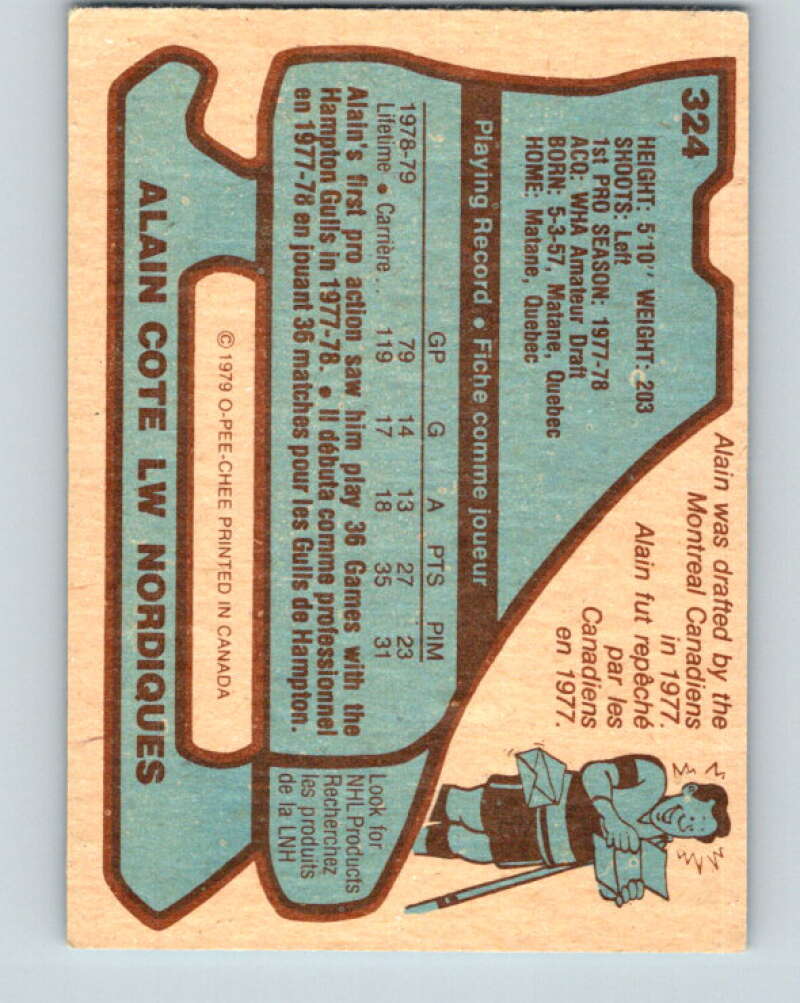 1979-80 O-Pee-Chee #324 Alain Cote RC Rookie Quebec Nordiques V20036