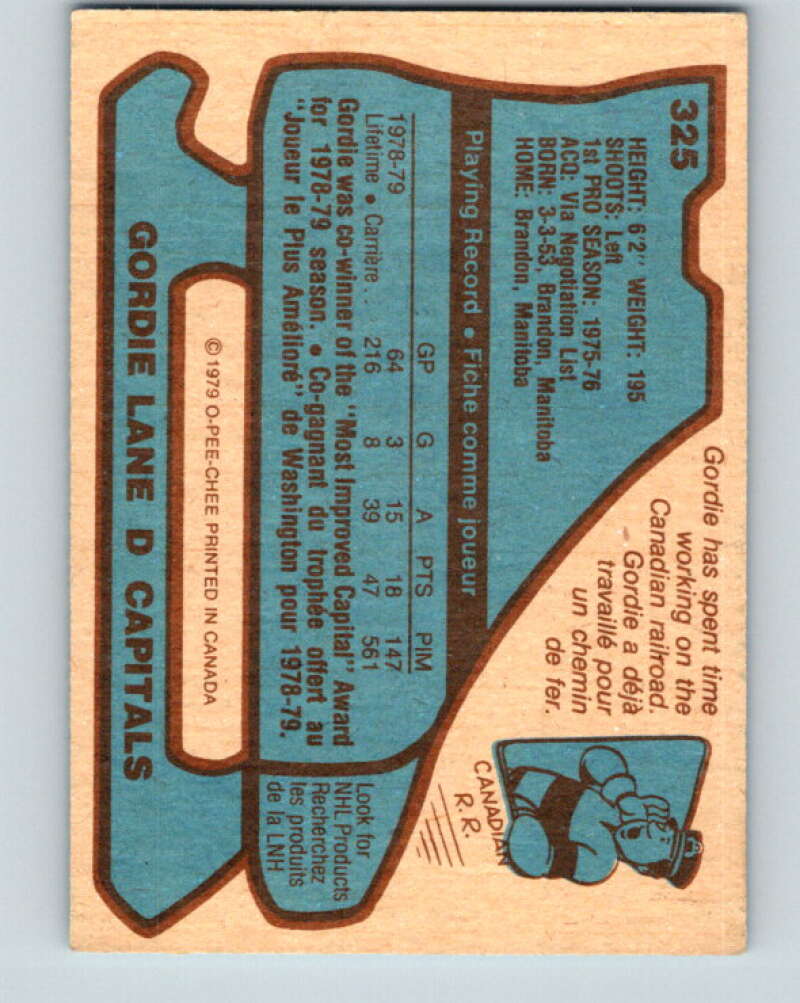 1979-80 O-Pee-Chee #325 Gord Lane Washington Capitals V20044