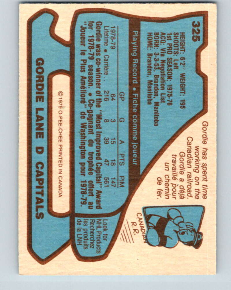 1979-80 O-Pee-Chee #325 Gord Lane Washington Capitals V20046