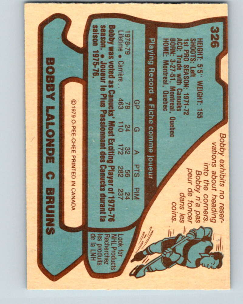 1979-80 O-Pee-Chee #326 Bobby Lalonde Boston Bruins V20055