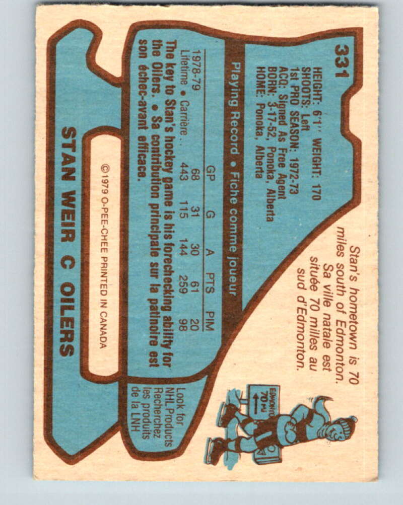 1979-80 O-Pee-Chee #331 Stan Weir Edmonton Oilers V20124