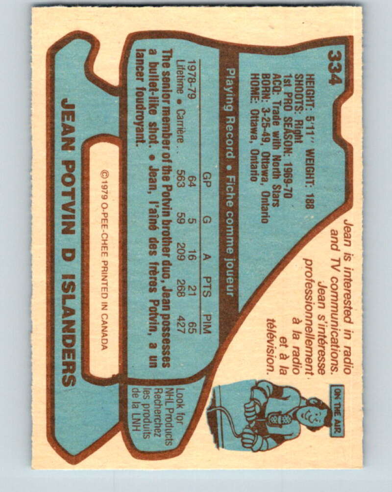 1979-80 O-Pee-Chee #334 Jean Potvin New York Islanders V20146