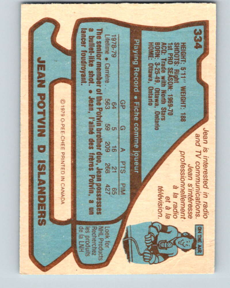 1979-80 O-Pee-Chee #334 Jean Potvin New York Islanders V20149