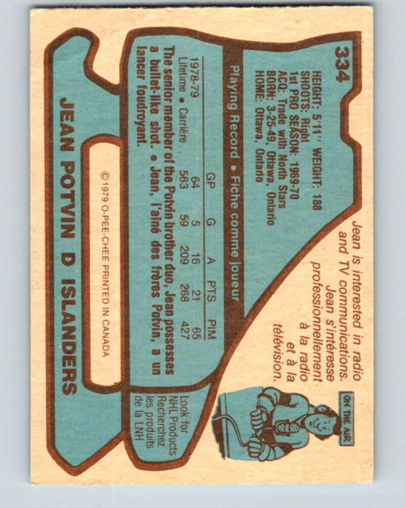 1979-80 O-Pee-Chee #334 Jean Potvin New York Islanders V20151
