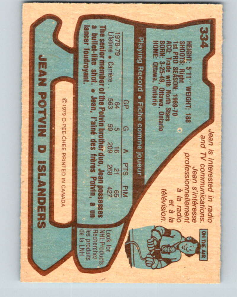 1979-80 O-Pee-Chee #334 Jean Potvin New York Islanders V20157