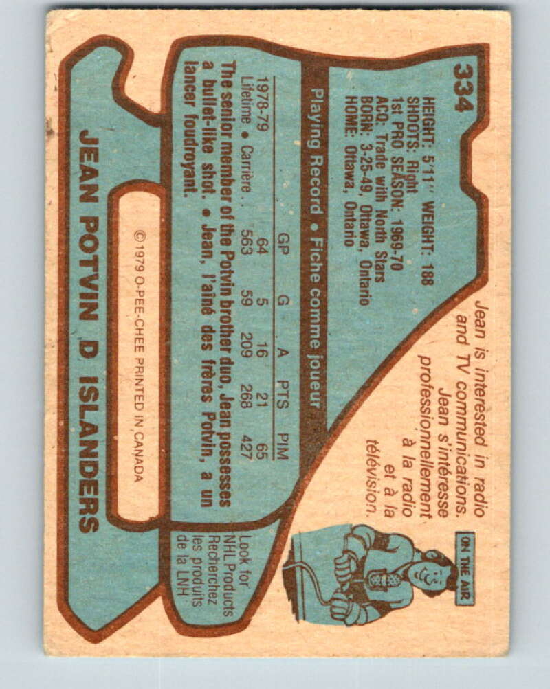 1979-80 O-Pee-Chee #334 Jean Potvin New York Islanders V20158