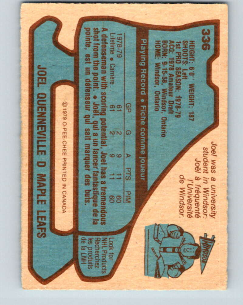 1979-80 O-Pee-Chee #336 Joel Quenneville RC Rookie Toronto Maple Leafs V20174
