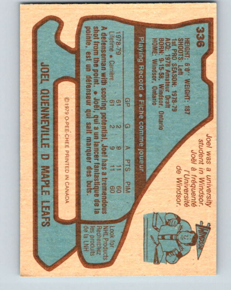 1979-80 O-Pee-Chee #336 Joel Quenneville RC Rookie Toronto Maple Leafs V20175