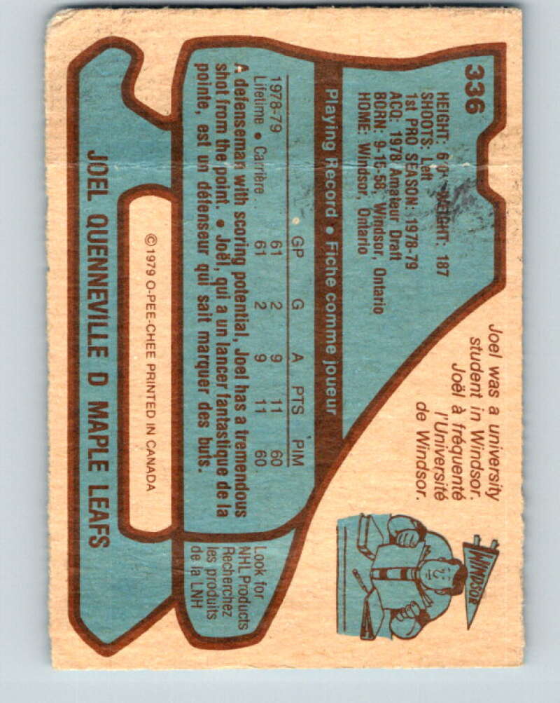 1979-80 O-Pee-Chee #336 Joel Quenneville RC Rookie Toronto Maple Leafs V20177