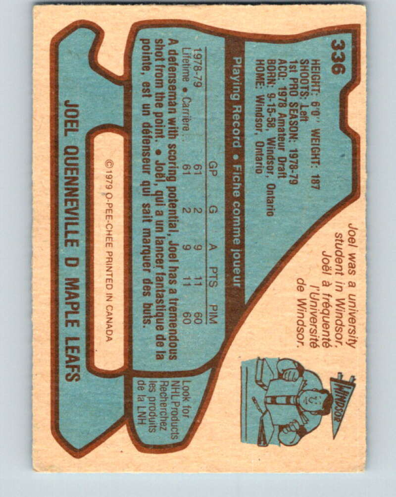 1979-80 O-Pee-Chee #336 Joel Quenneville RC Rookie Toronto Maple Leafs V20179