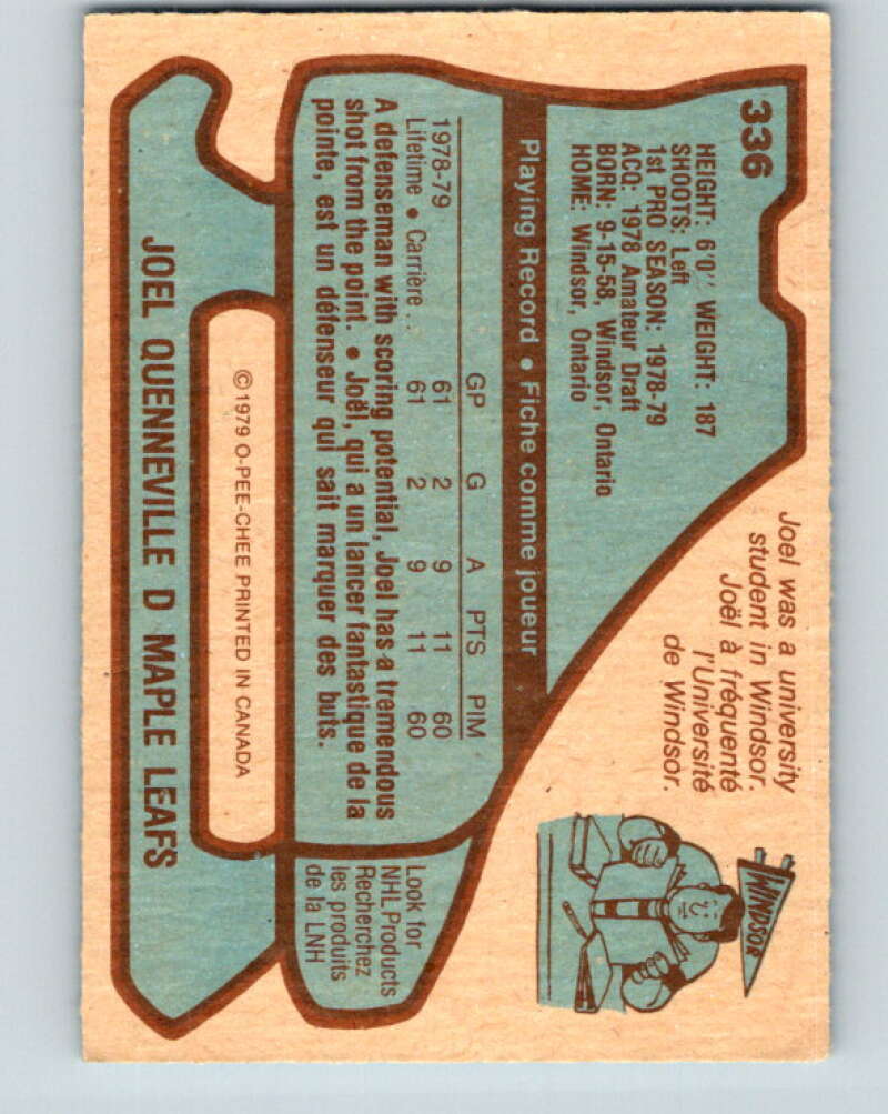 1979-80 O-Pee-Chee #336 Joel Quenneville RC Rookie Toronto Maple Leafs V20182