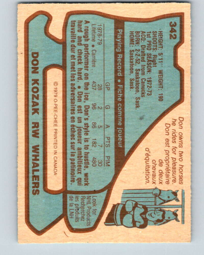 1979-80 O-Pee-Chee #342 Don Kozak Hartford Whalers V20245