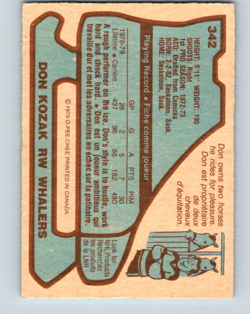 1979-80 O-Pee-Chee #342 Don Kozak Hartford Whalers V20247