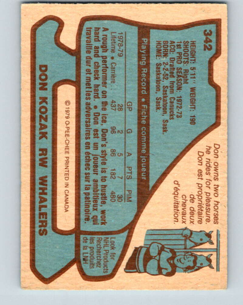 1979-80 O-Pee-Chee #342 Don Kozak Hartford Whalers V20250