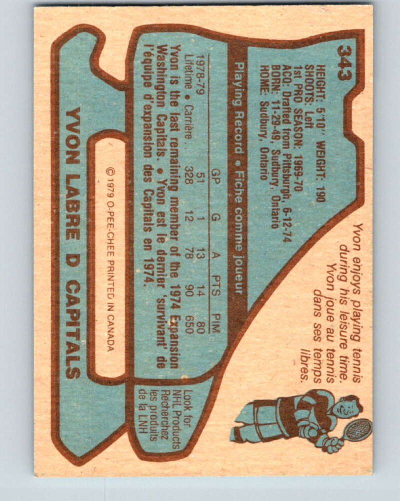 1979-80 O-Pee-Chee #343 Yvon Labre Washington Capitals V20260