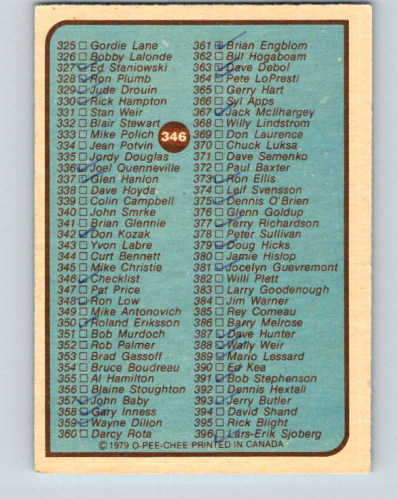 1979-80 O-Pee-Chee #346 Checklist V20287