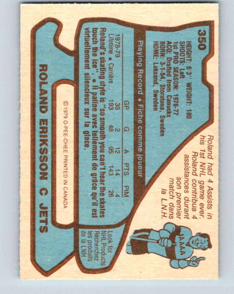 1979-80 O-Pee-Chee #350 Roland Eriksson Winnipeg Jets V20315