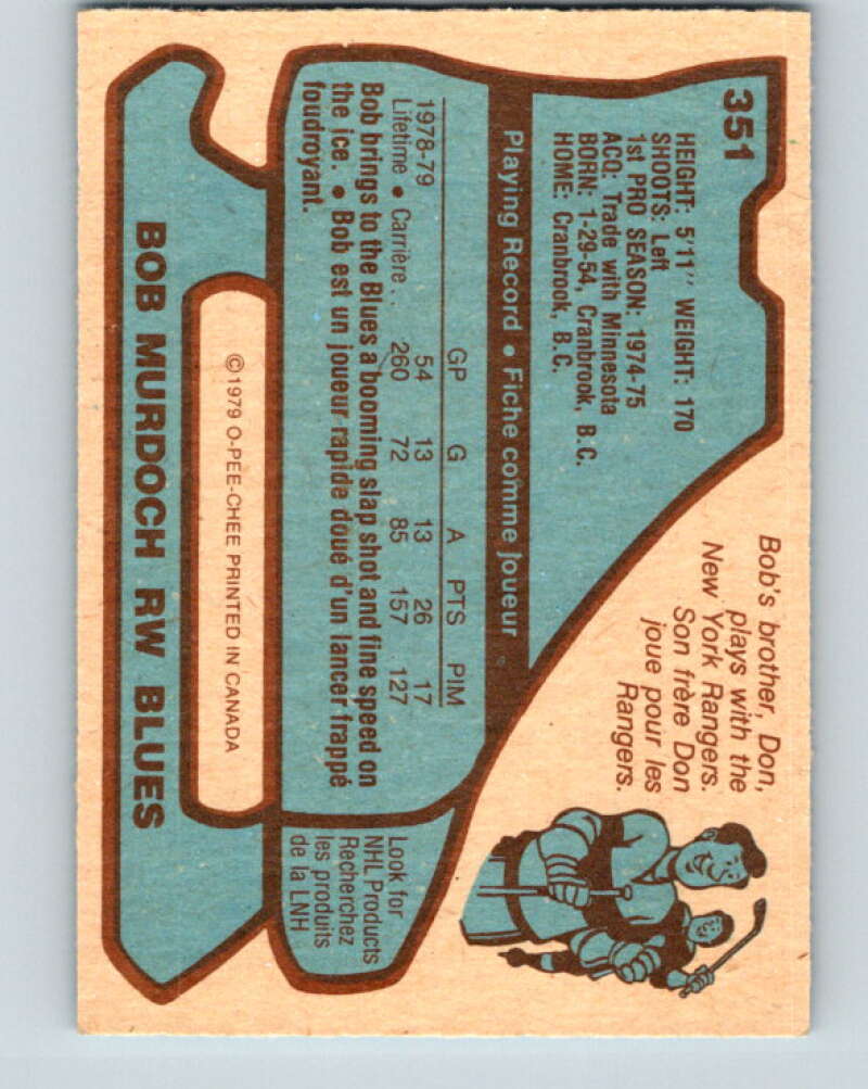 1979-80 O-Pee-Chee #351 Bob Murdoch St. Louis Blues V20325