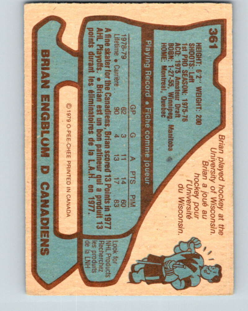 1979-80 O-Pee-Chee #361 Brian Engblom RC Rookie Montreal Canadiens V20411