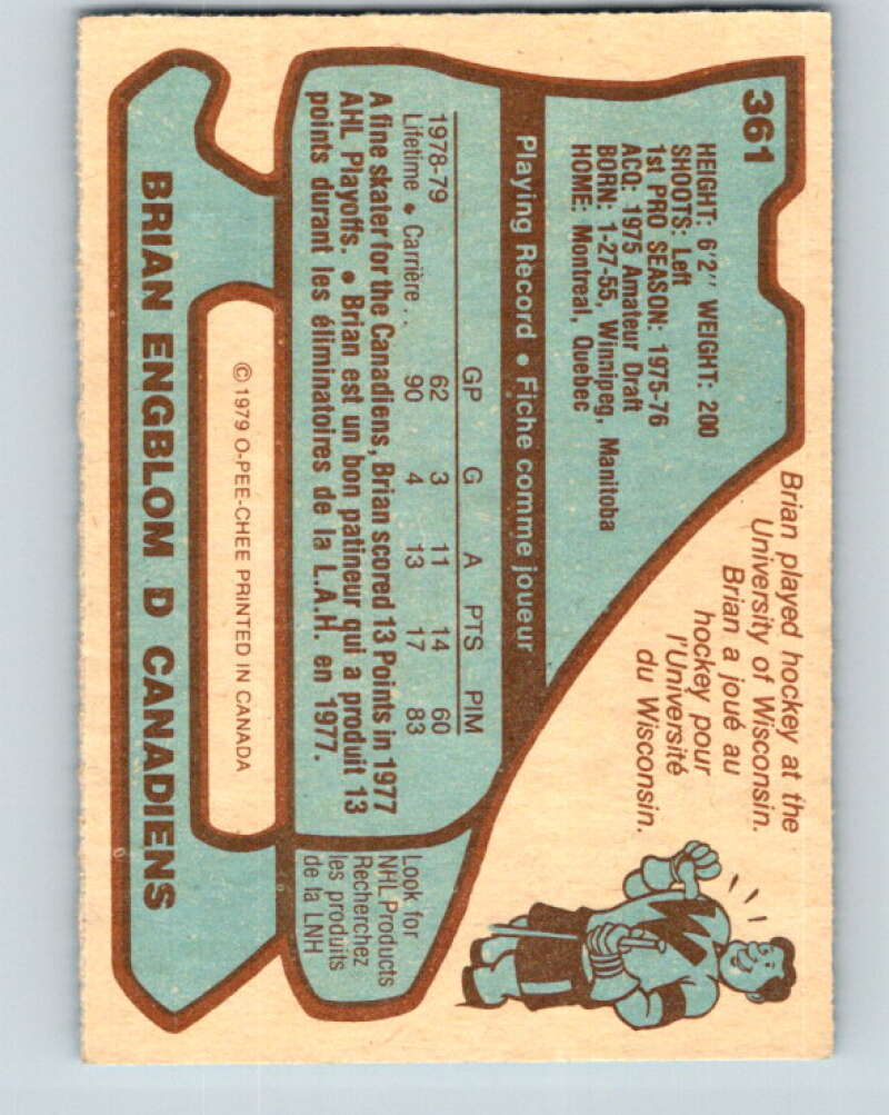 1979-80 O-Pee-Chee #361 Brian Engblom RC Rookie Montreal Canadiens V20412