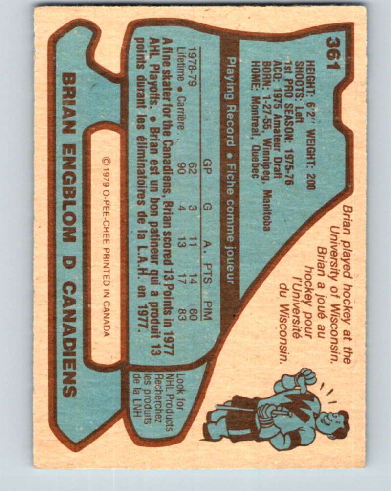 1979-80 O-Pee-Chee #361 Brian Engblom RC Rookie Montreal Canadiens V20413