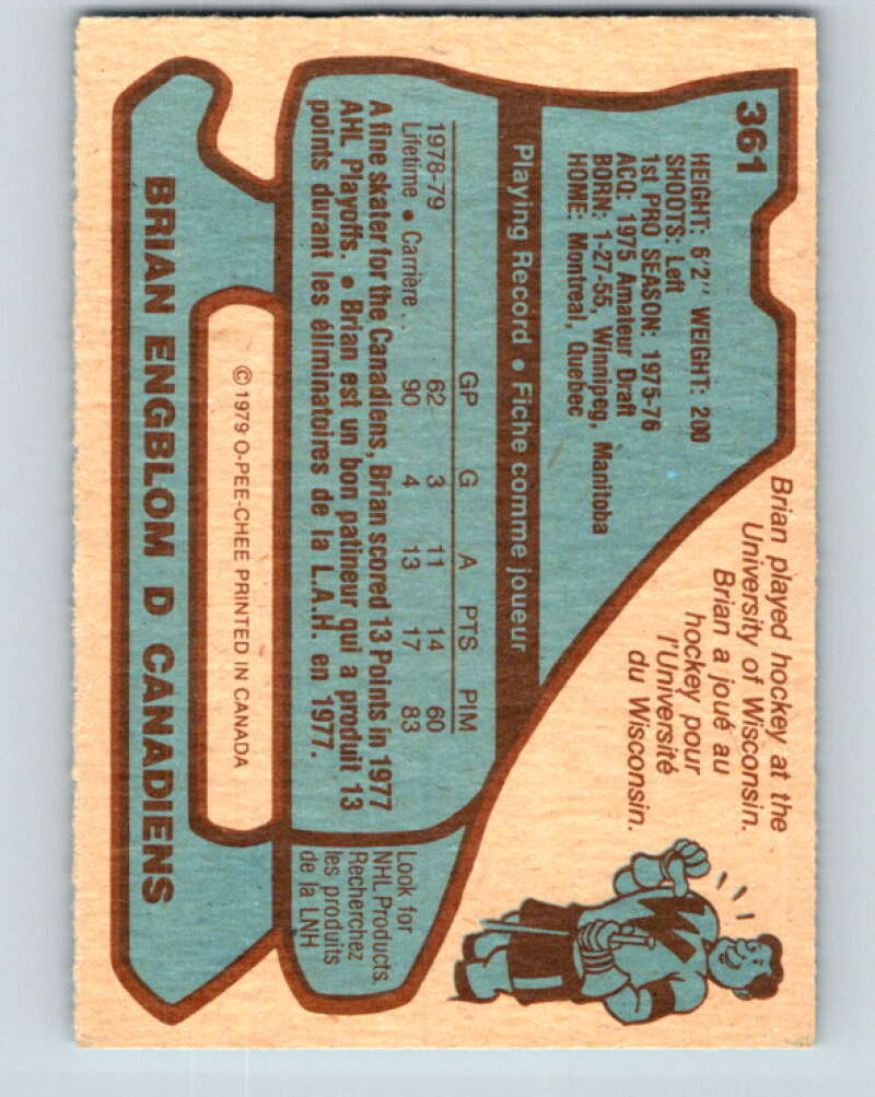 1979-80 O-Pee-Chee #361 Brian Engblom RC Rookie Montreal Canadiens V20414