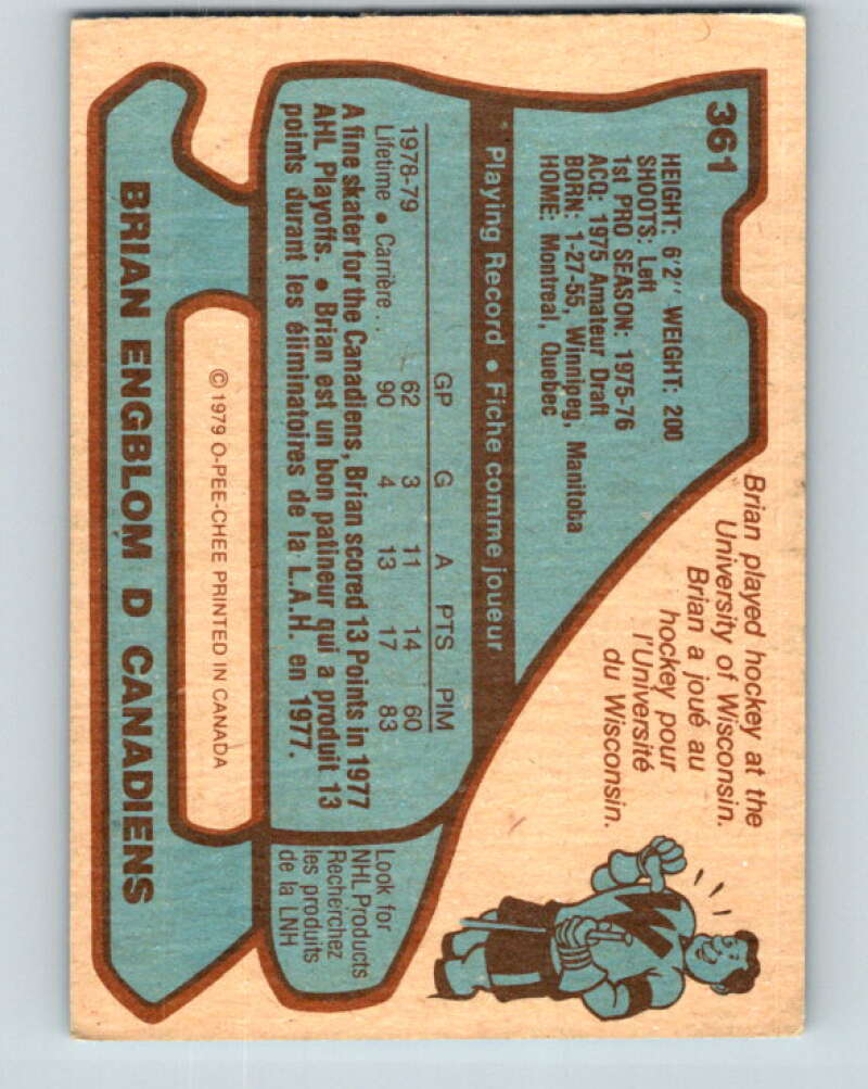 1979-80 O-Pee-Chee #361 Brian Engblom RC Rookie Montreal Canadiens V20415