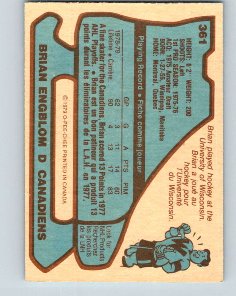 1979-80 O-Pee-Chee #361 Brian Engblom RC Rookie Montreal Canadiens V20416