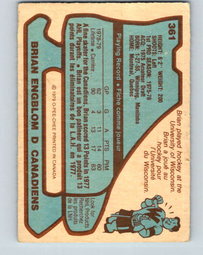 1979-80 O-Pee-Chee #361 Brian Engblom RC Rookie Montreal Canadiens V20417