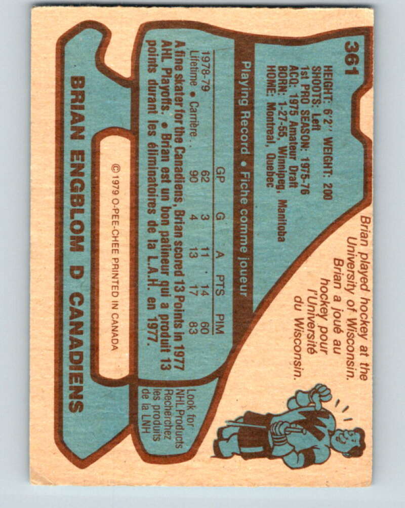 1979-80 O-Pee-Chee #361 Brian Engblom RC Rookie Montreal Canadiens V20418