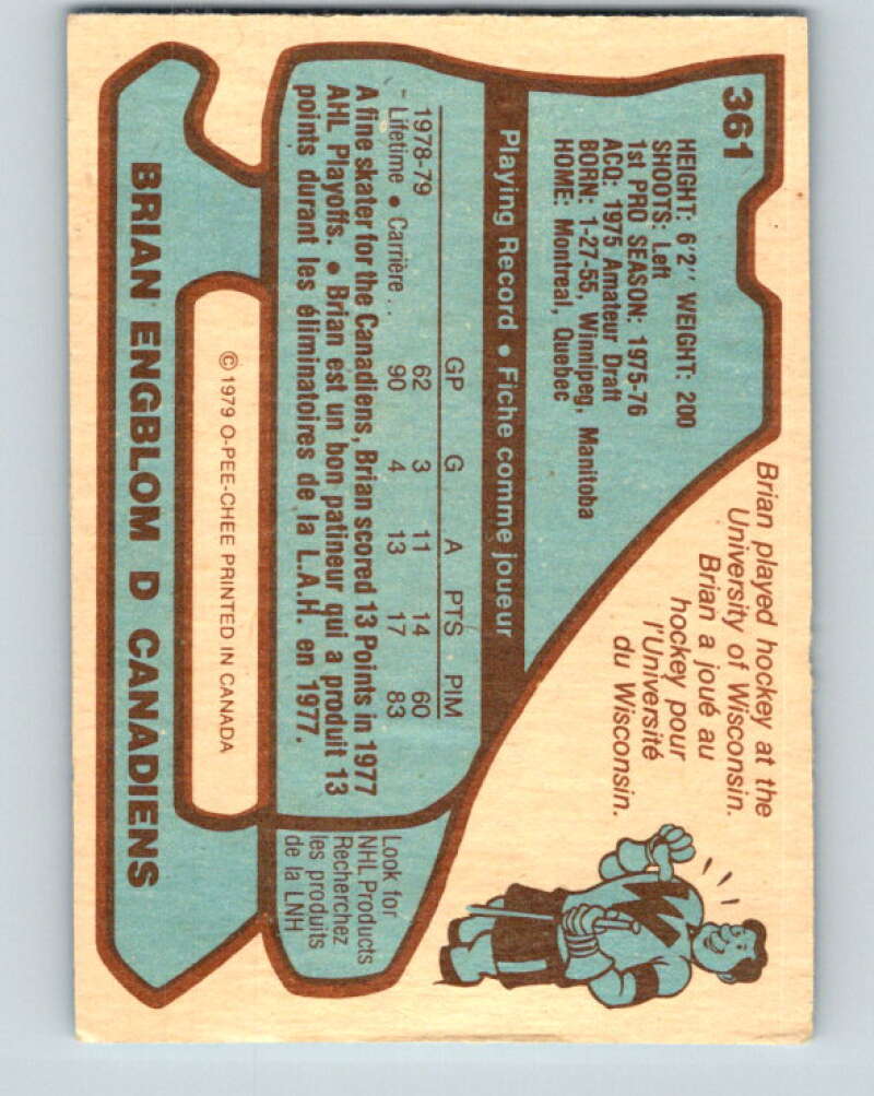 1979-80 O-Pee-Chee #361 Brian Engblom RC Rookie Montreal Canadiens V20420