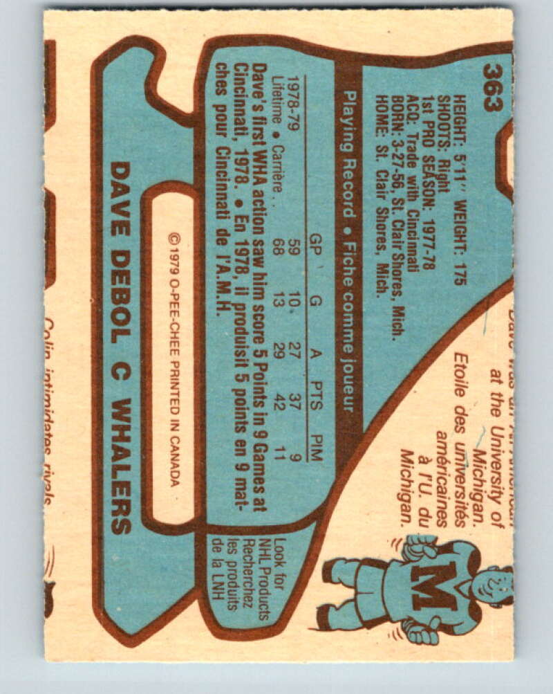 1979-80 O-Pee-Chee #363 Dave Debol RC Rookie Hartford Whalers V20439