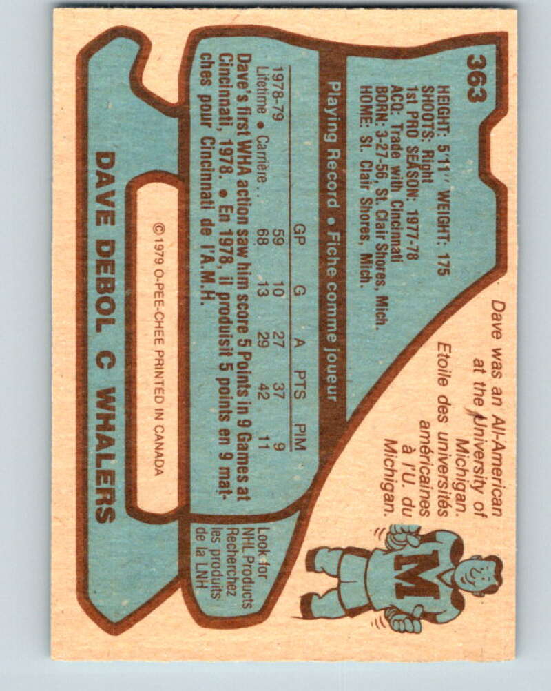 1979-80 O-Pee-Chee #363 Dave Debol RC Rookie Hartford Whalers V20440