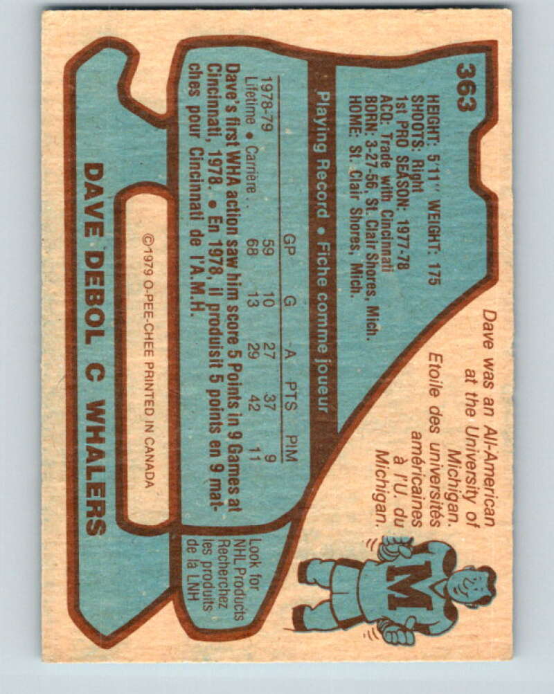 1979-80 O-Pee-Chee #363 Dave Debol RC Rookie Hartford Whalers V20443