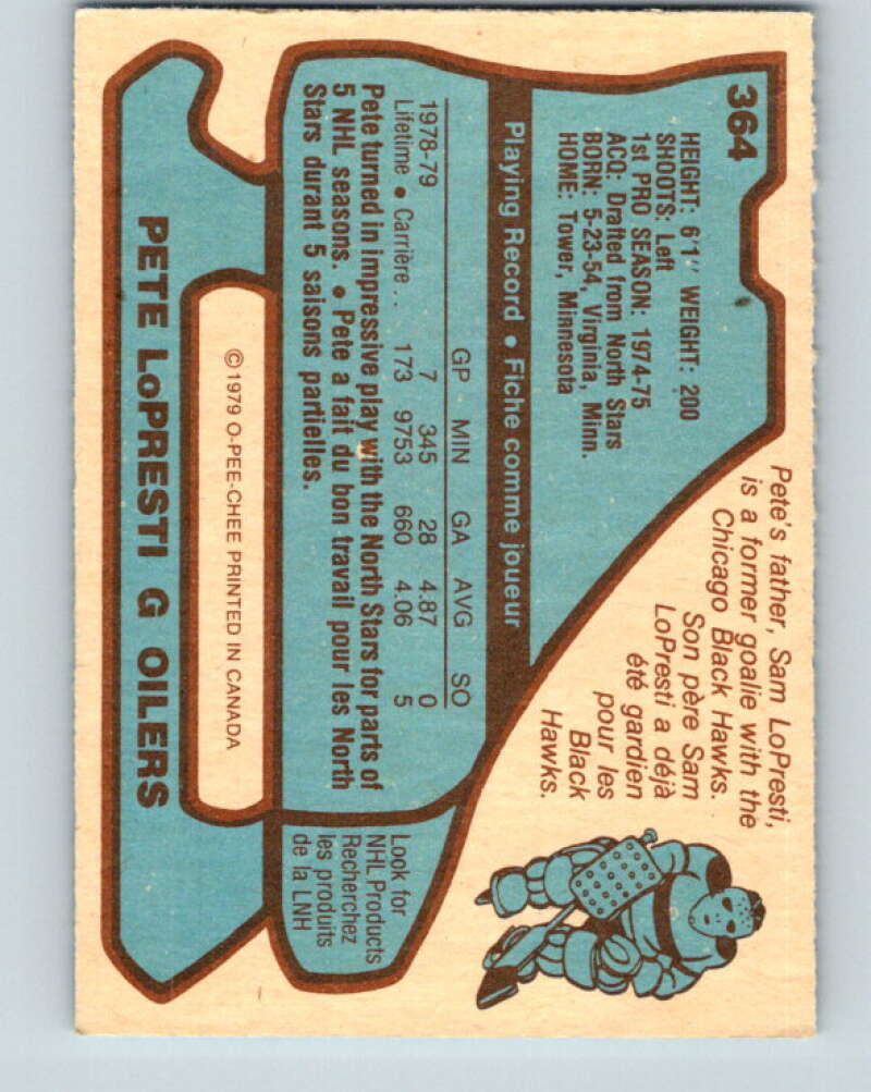 1979-80 O-Pee-Chee #364 Pete LoPresti Edmonton Oilers V20449