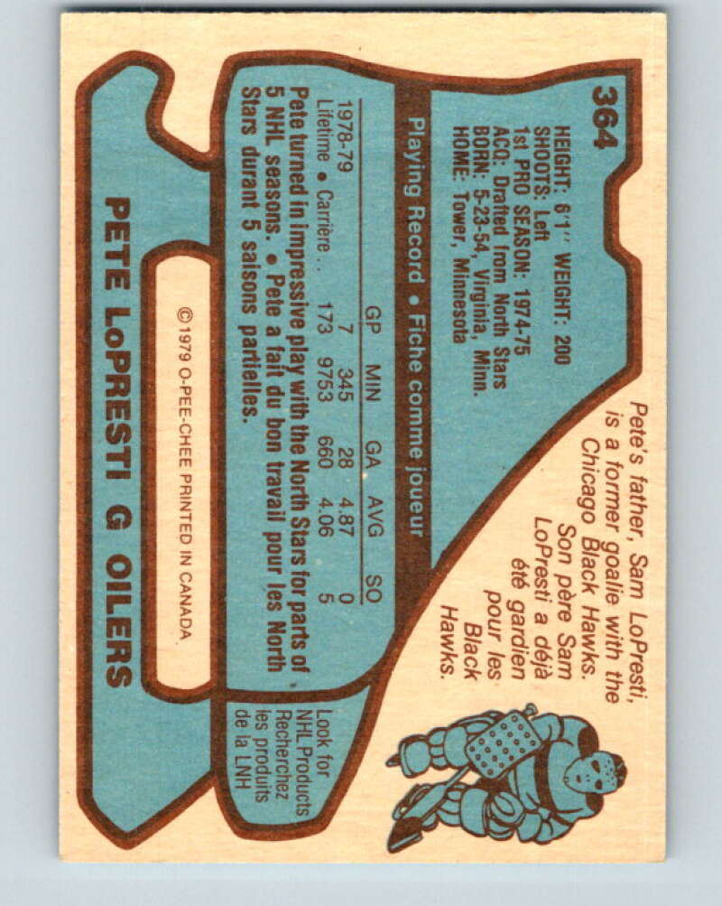 1979-80 O-Pee-Chee #364 Pete LoPresti Edmonton Oilers V20456