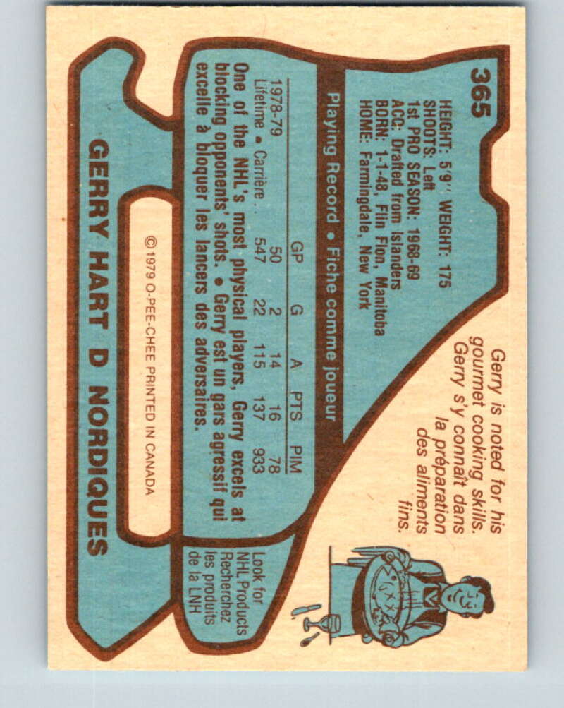1979-80 O-Pee-Chee #365 Gerry Hart Quebec Nordiques V20465