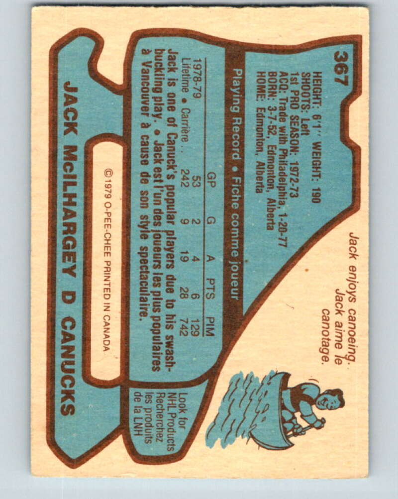 1979-80 O-Pee-Chee #367 Jack McIlhargey Vancouver Canucks V20476