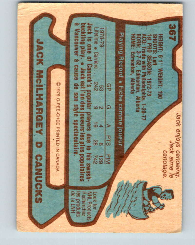1979-80 O-Pee-Chee #367 Jack McIlhargey Vancouver Canucks V20477