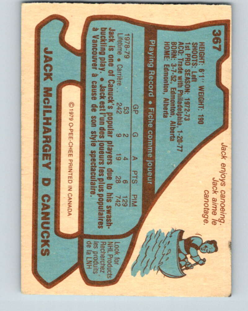 1979-80 O-Pee-Chee #367 Jack McIlhargey Vancouver Canucks V20478