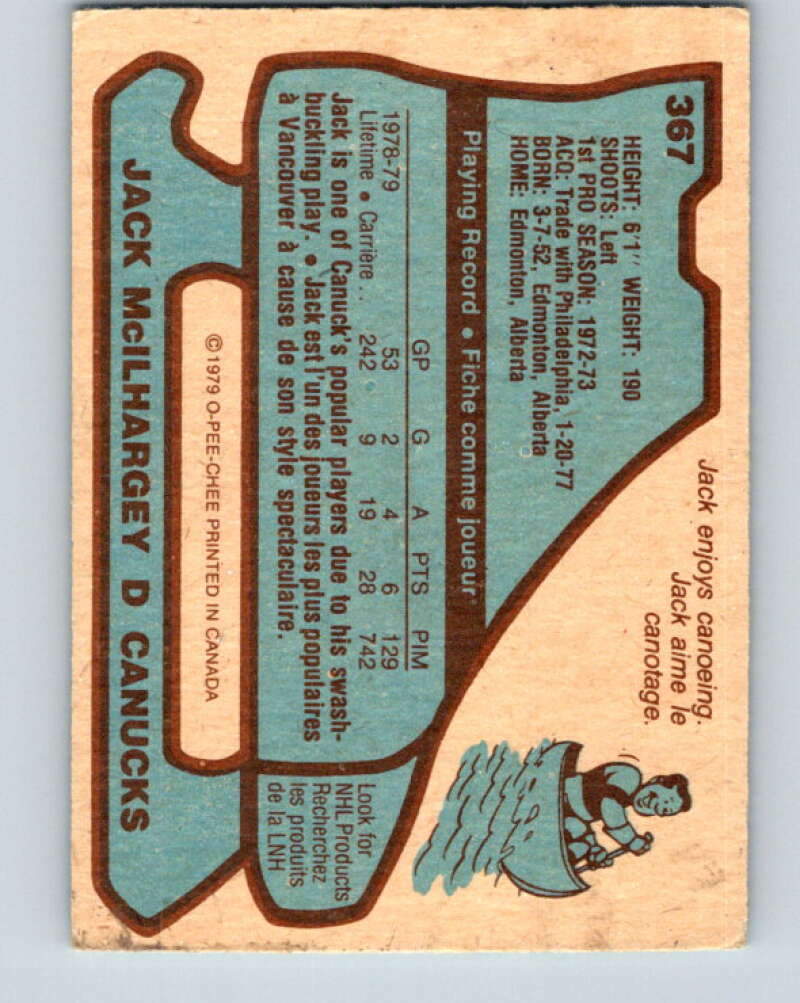 1979-80 O-Pee-Chee #367 Jack McIlhargey Vancouver Canucks V20479