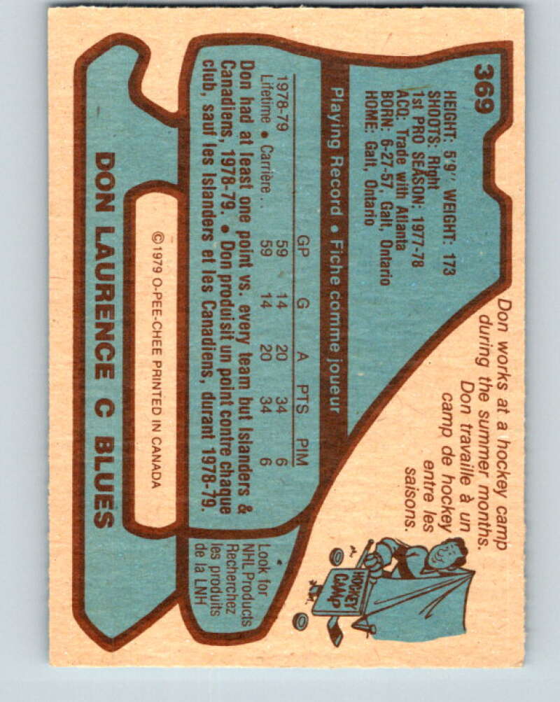 1979-80 O-Pee-Chee #369 Don Laurence RC Rookie St. Louis Blues V20492