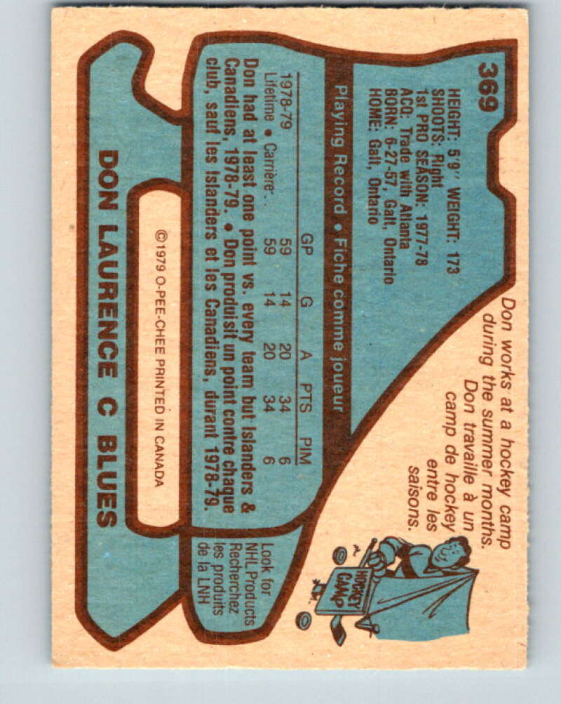 1979-80 O-Pee-Chee #369 Don Laurence RC Rookie St. Louis Blues V20493