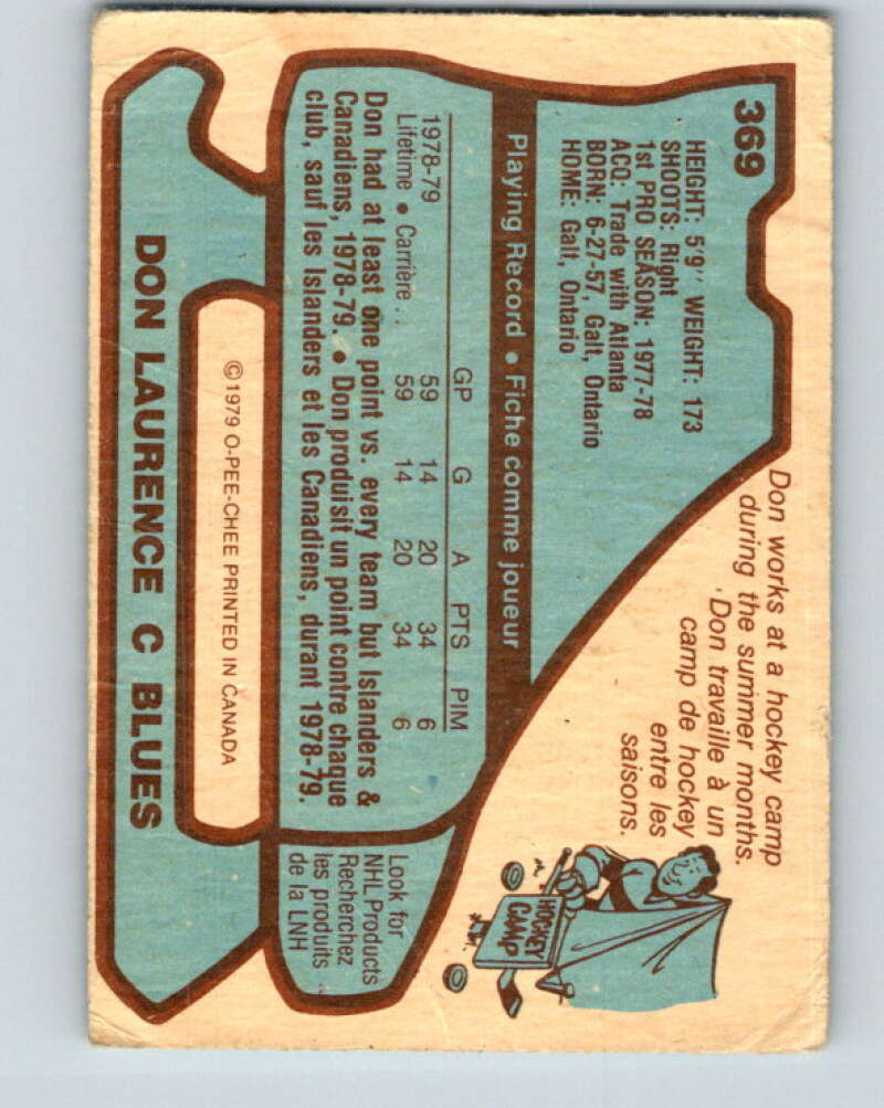 1979-80 O-Pee-Chee #369 Don Laurence RC Rookie St. Louis Blues V20494